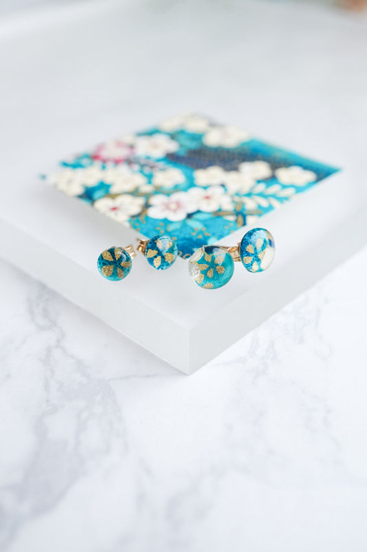 Stud Earrings - Plum Blossom (Turquoise Blue)