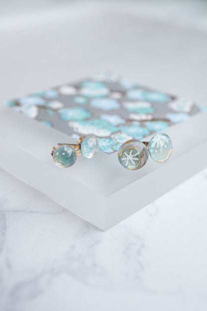 Stud Earrings - Plum Blossom (Light Blue)