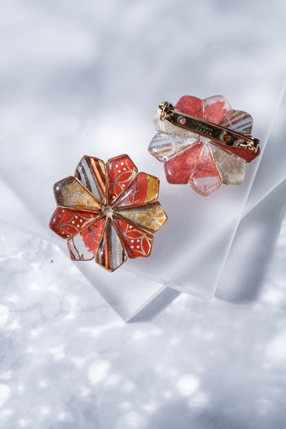 星花のブローチ -茜色-