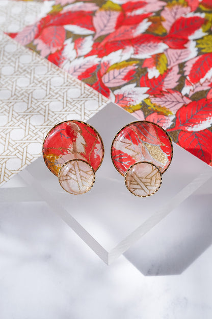 Kumi Earrings -Withered Leaves (Red)-