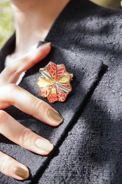 星花のブローチ -茜色-