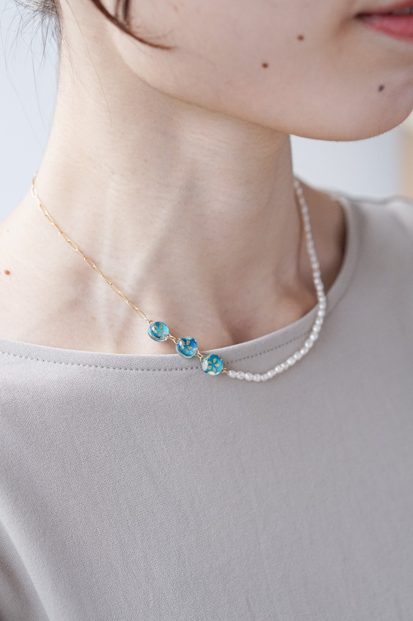 Urara Necklace 40cm -Plum Blossom (Turquoise)-