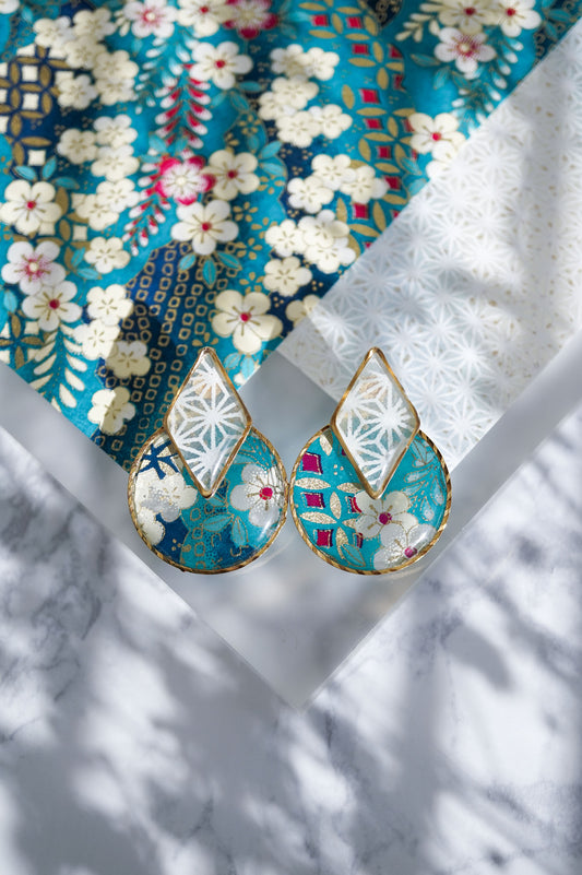 組の耳飾り 菱 -梅(ターコイズブルー)