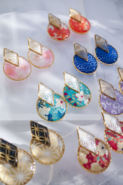 組の耳飾り 菱 -梅(ターコイズブルー)