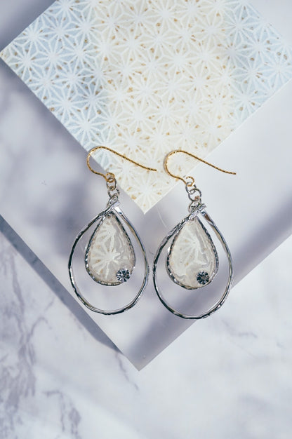 Flower Drop Earrings - Hemp Leaf (White)